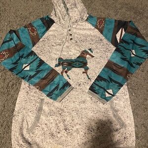 Teal and Brown Graphic Hoodie
